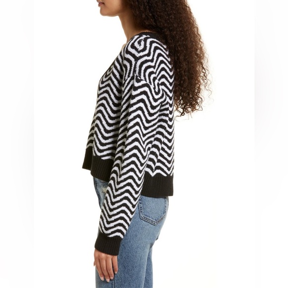 PacSun Intarsia V-Neck black white zig zag stripe crop sweater size Large - Picture 2 of 8